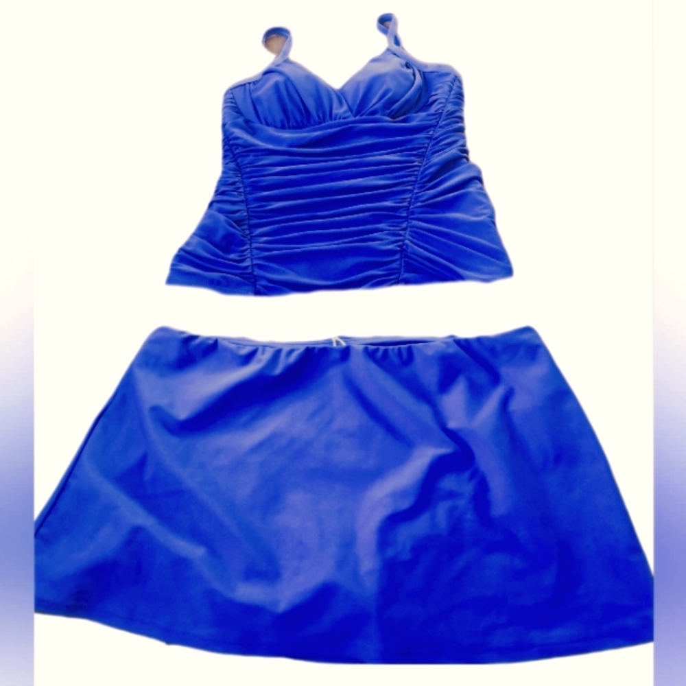 BE CREATIVE Blue Ruched Tankini Set SZ 10